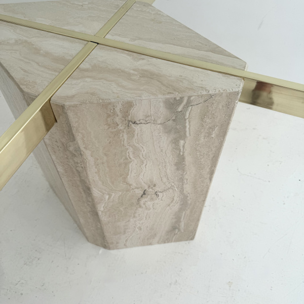 A large 1980s Artedi Italian travertine and brass dining table.   image