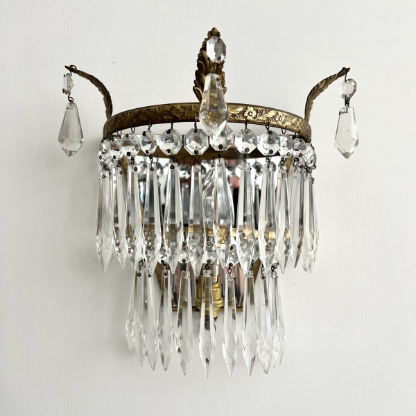 A pair of early 20th century brass and glass wall lights image