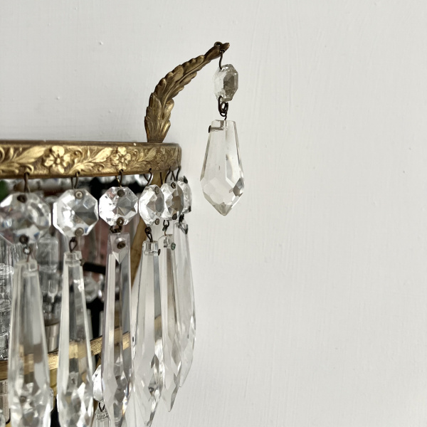 A pair of early 20th century brass and glass wall lights image