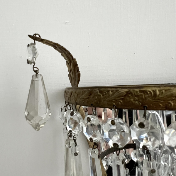 A pair of early 20th century brass and glass wall lights image