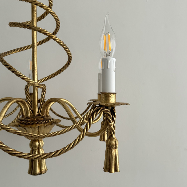 An Italian gilt rope and tassel chandelier  image