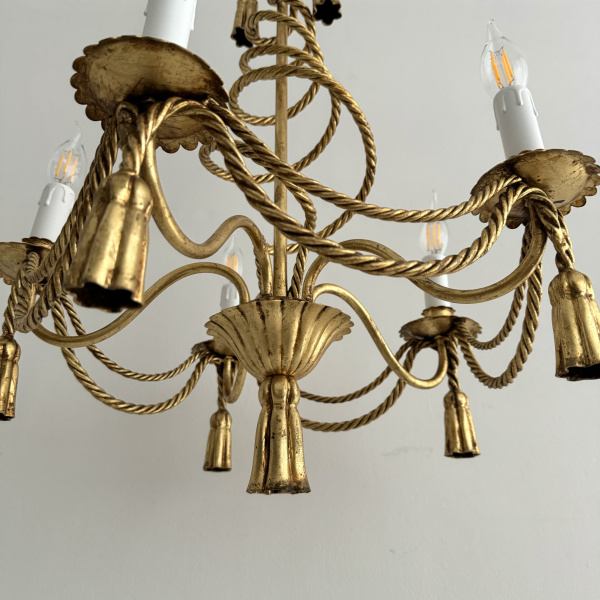 An Italian gilt rope and tassel chandelier  image