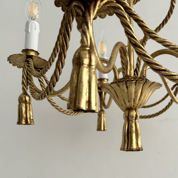 An Italian gilt rope and tassel chandelier  image