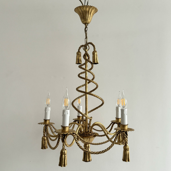 An Italian gilt rope and tassel chandelier  image
