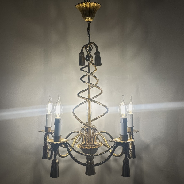 An Italian gilt rope and tassel chandelier  image