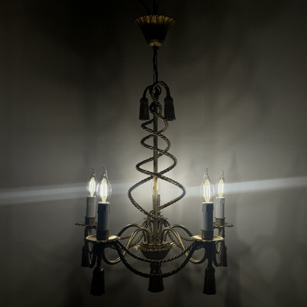 An Italian gilt rope and tassel chandelier  image