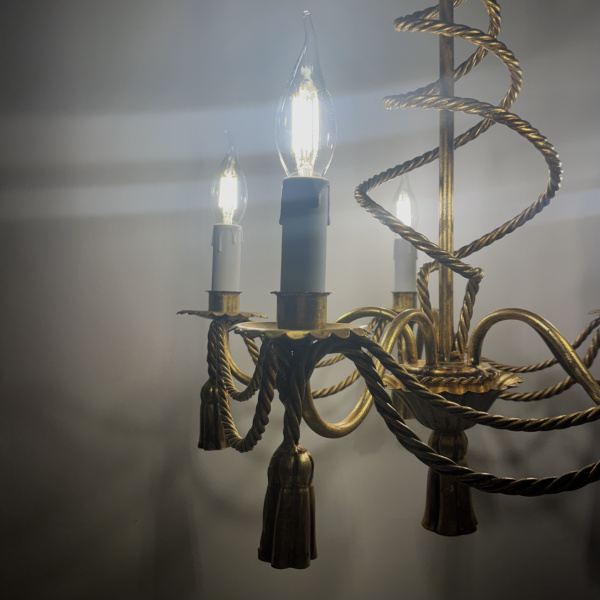 An Italian gilt rope and tassel chandelier  image