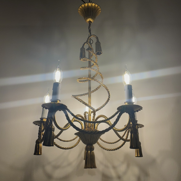 An Italian gilt rope and tassel chandelier  image