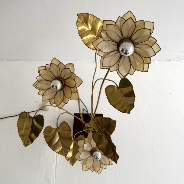 Brass and mother of pearl lotus flower Jansen style lamp  image