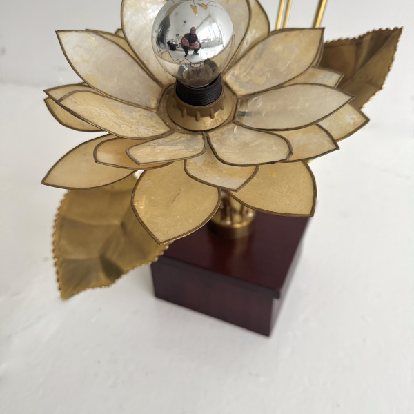 Brass and mother of pearl lotus flower Jansen style lamp  image