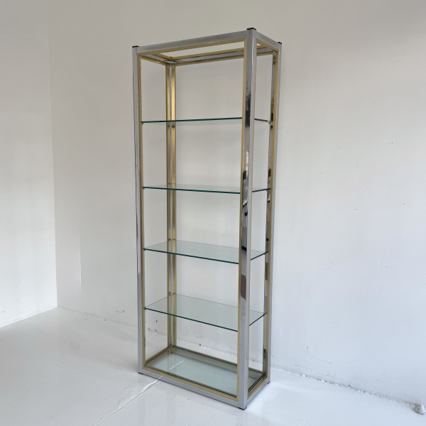 A  Renato Zevi chrome & brushed brass etagere wall unit  image