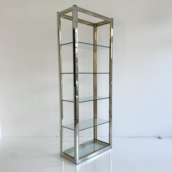 A  Renato Zevi chrome & brushed brass etagere wall unit  image