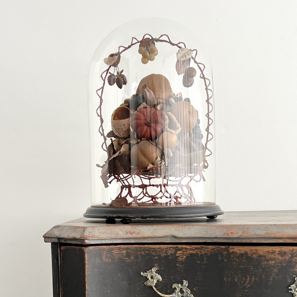 A large Victorian waxed fruit display in an impressive glass dome    image