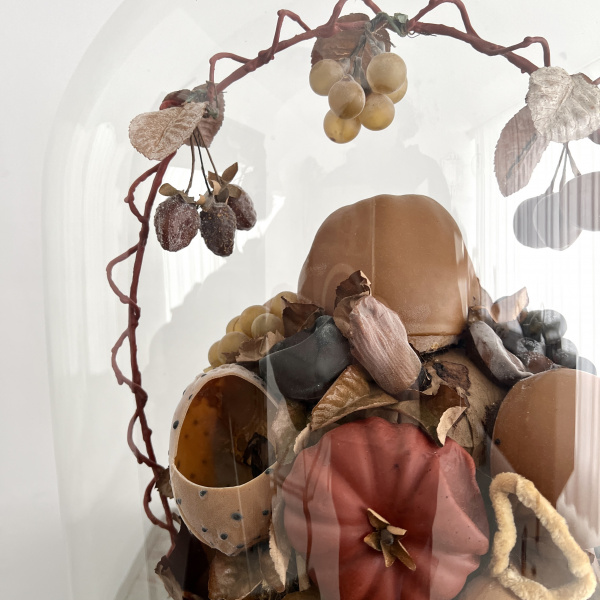 A large Victorian waxed fruit display in an impressive glass dome    image