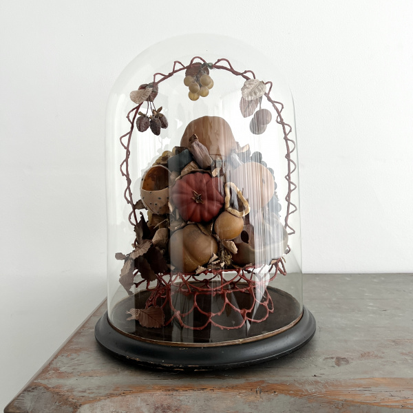 A large Victorian waxed fruit display in an impressive glass dome    image