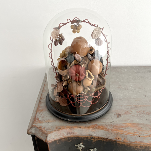A large Victorian waxed fruit display in an impressive glass dome    image