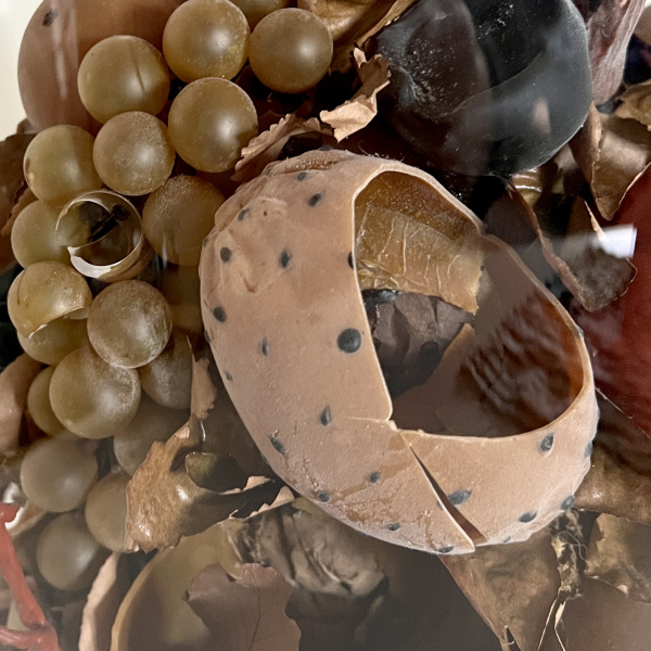 A large Victorian waxed fruit display in an impressive glass dome    image