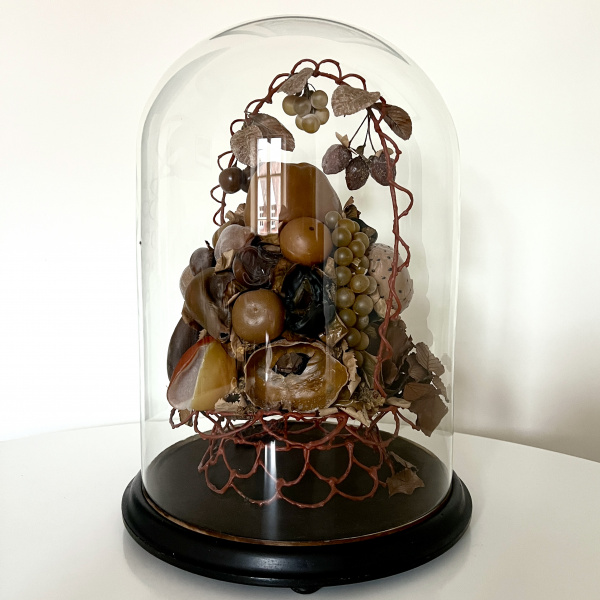 A large Victorian waxed fruit display in an impressive glass dome    image