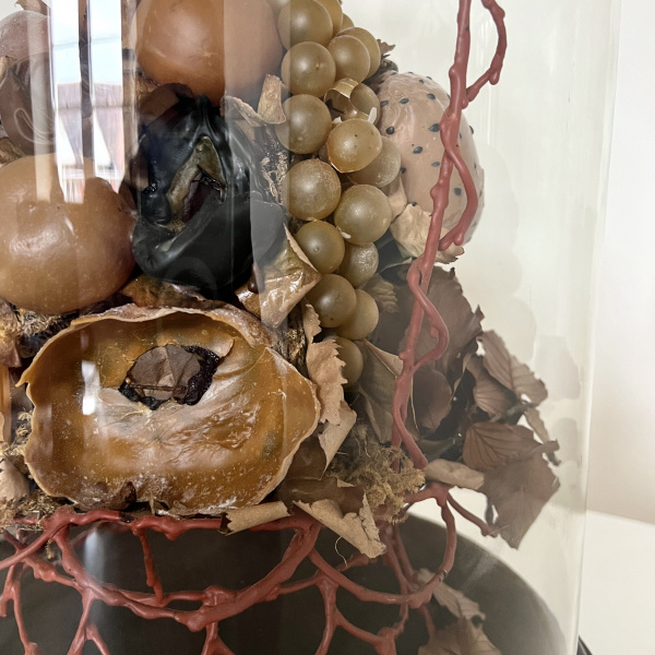 A large Victorian waxed fruit display in an impressive glass dome    image