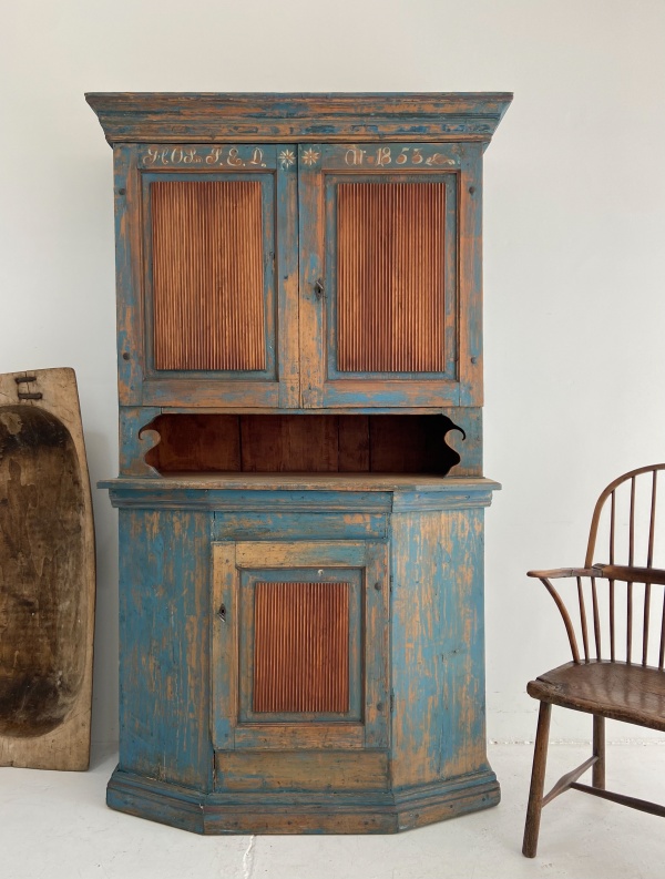 Swedish 19th Century folk cabinet 1853 with original paint image