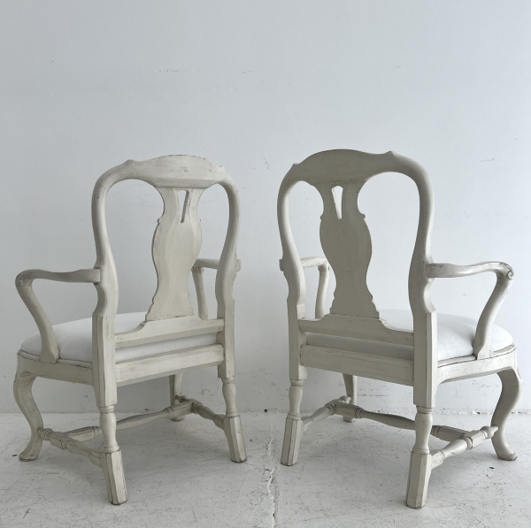 A Pair of White Swedish Rococo Style Armchairs image