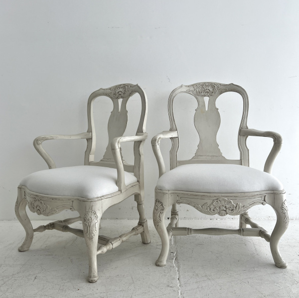 A Pair of White Swedish Rococo Style Armchairs image
